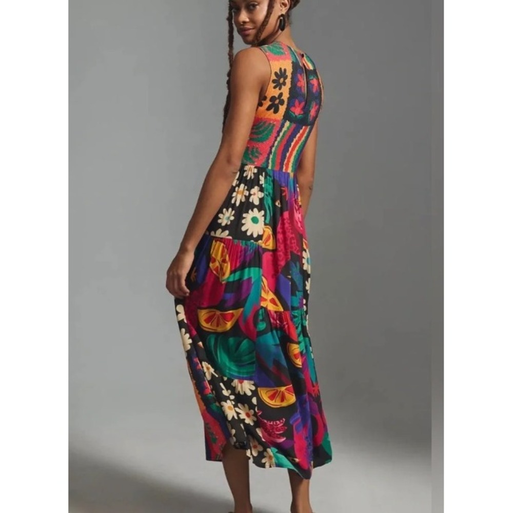 Farm Rio x Anthropologie Pop Patchwork Print A Line Sleeveless Midi Dress Small - Picture 3 of 15